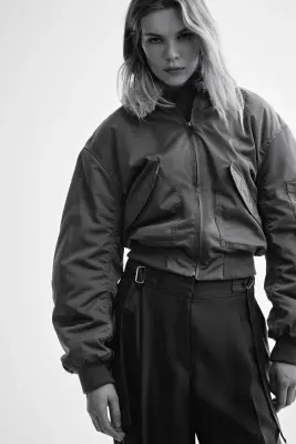 Pantalon large avec détail ceinture - Vert kaki foncé — photo 1