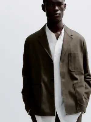 Chemise en popeline à col mao - Blanc cassé — photo 1