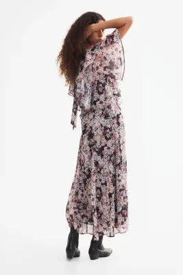 Robe plissée avec volants - Noir/fleuri — photo 3