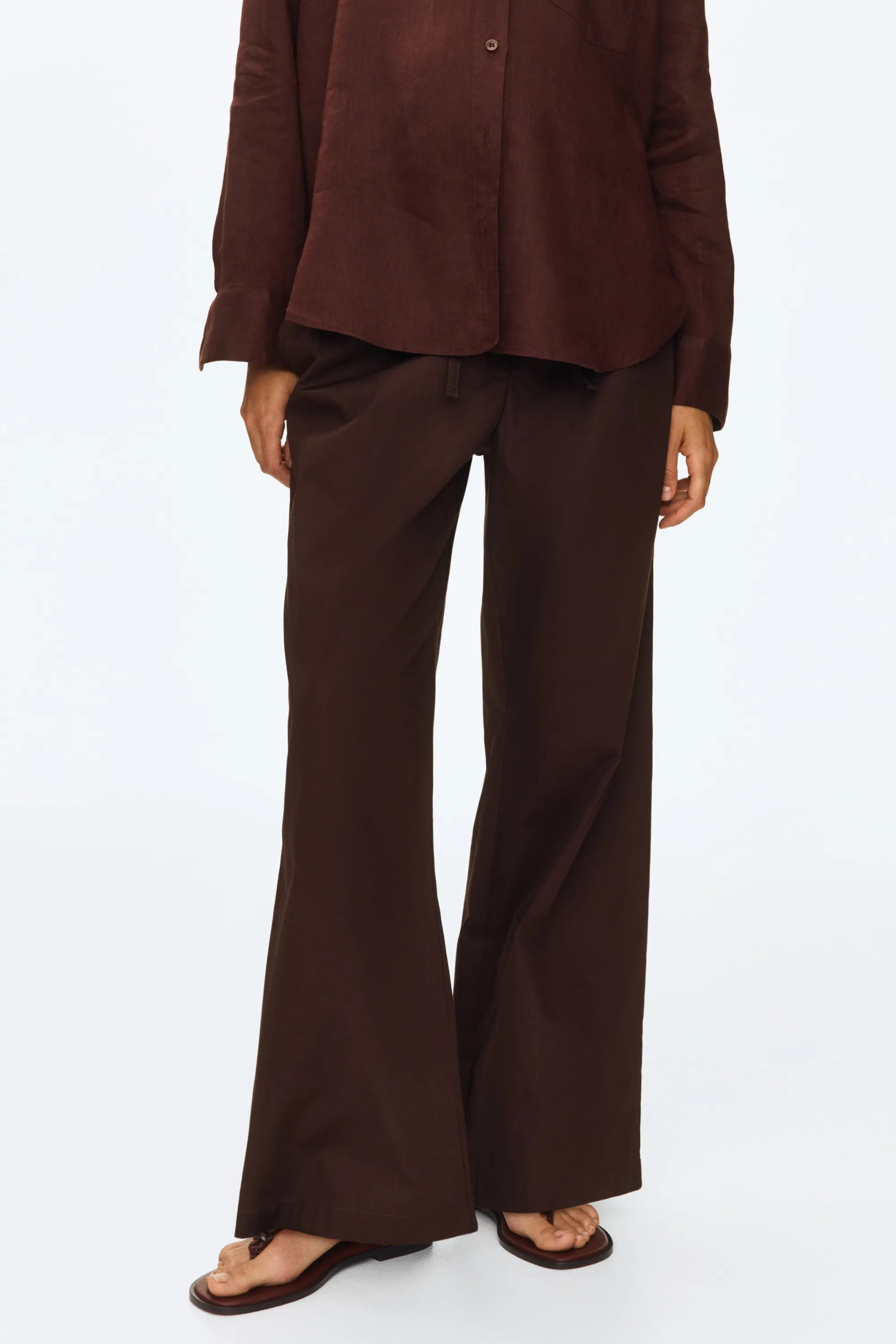 MAMA Pantalon à cordon en coton - Marron foncé