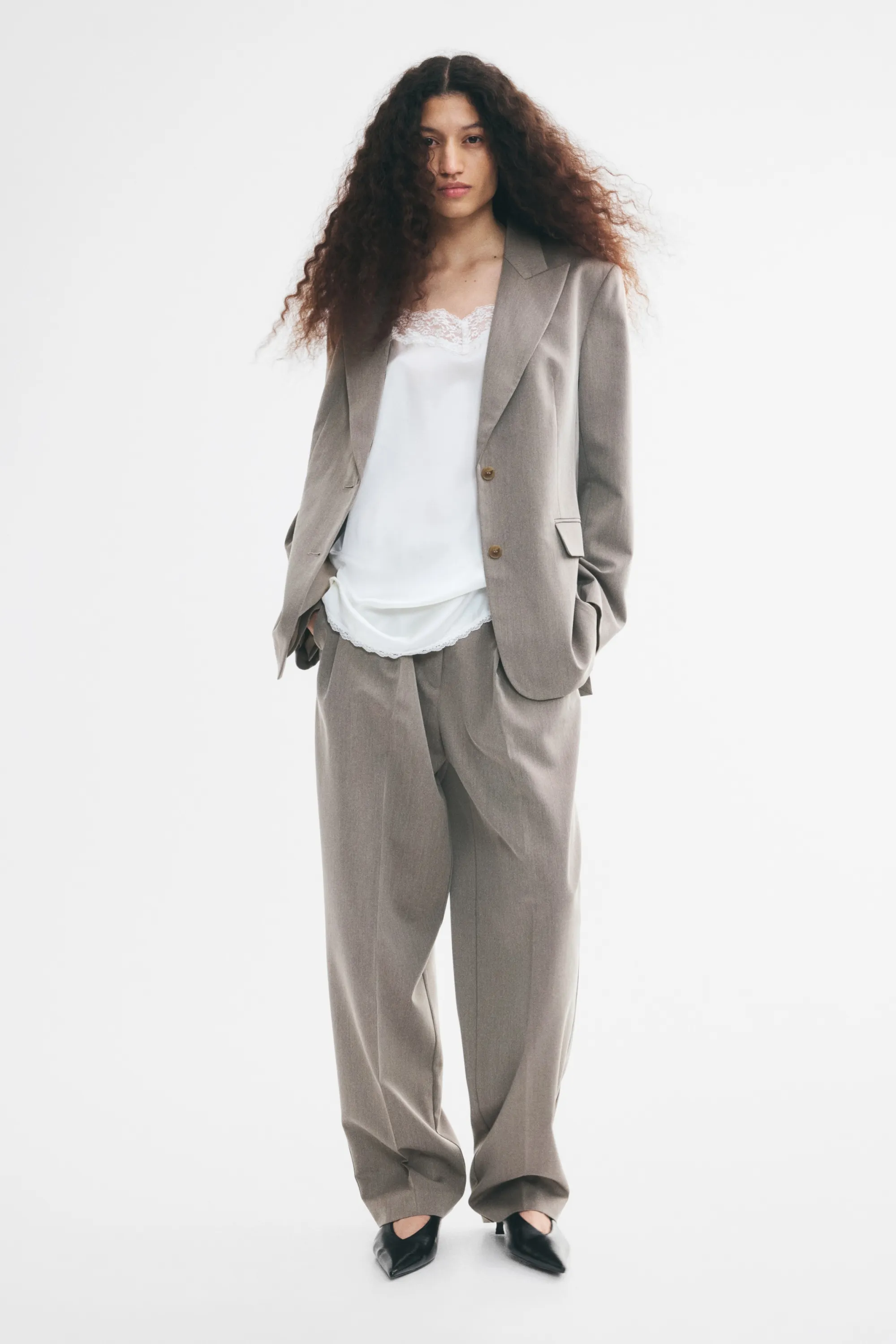 Blazer à fermeture droite en twill - Taupe