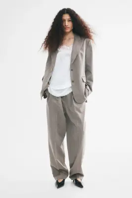 Blazer à fermeture droite en twill - Taupe — photo 1