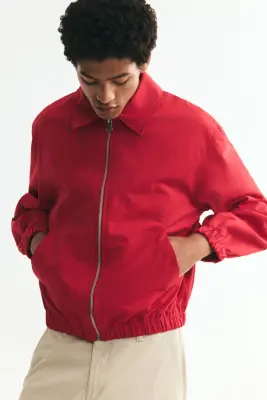Veste en coton avec col - Rouge vif — photo 2