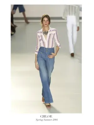 Jean flare taille haute ceinture tressée en coton bleu moyen Px boutique 550€ Taille 36 — photo 2