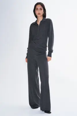 Polo en maille fine de laine mérinos - Gris foncé chiné — photo 1