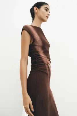 Robe froissée à mancherons - Brun rouille — photo 4
