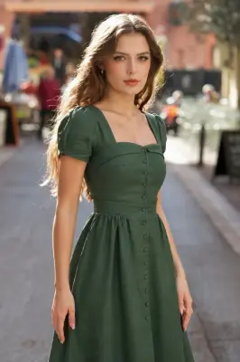 Estelle Button Down Dress - Green — photo 4