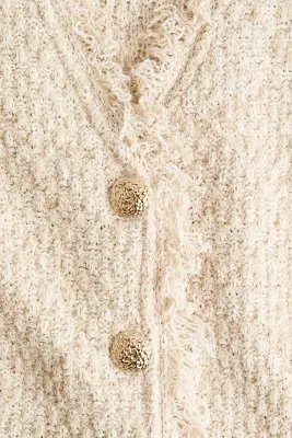 Gilet frangé en maille nattée - Beige ancien clair — photo 4