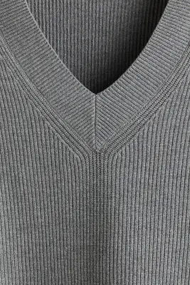 Pull Relaxed Fit en maille côtelée - Gris — photo 5