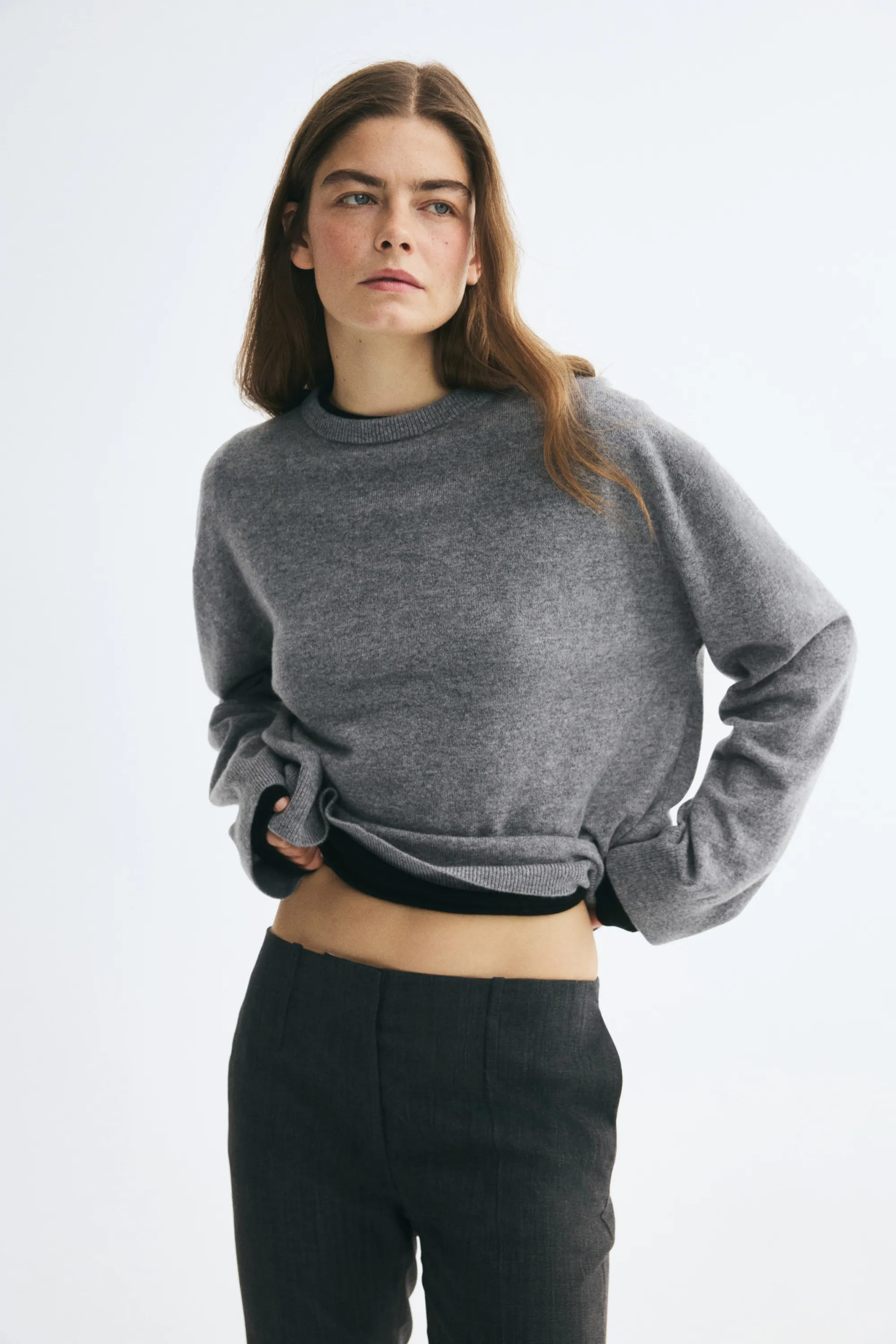 Pull en maille fine de laine cachemire - Gris chiné
