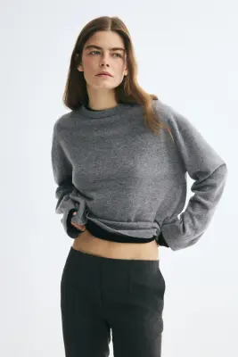Pull en maille fine de laine cachemire - Gris chiné — photo 1
