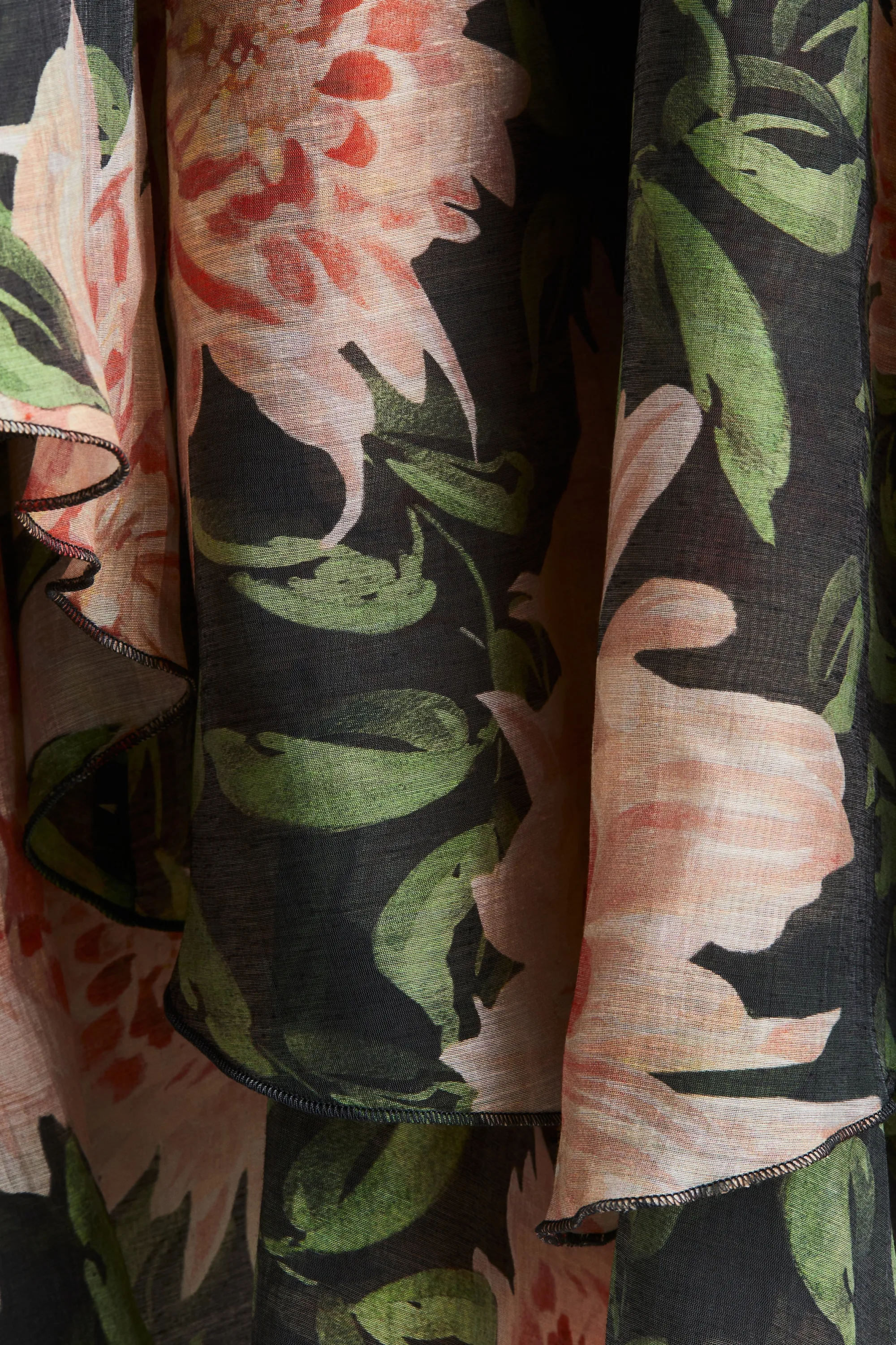 Robe avec cordon de serrage - Noir/fleuri
