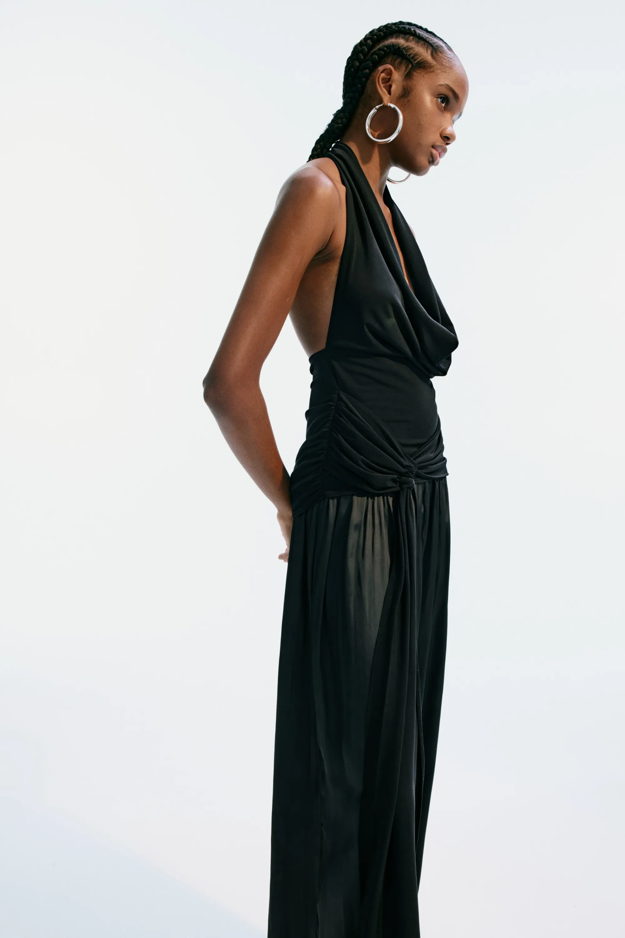 Top dos nu avec panneau drapé - Noir