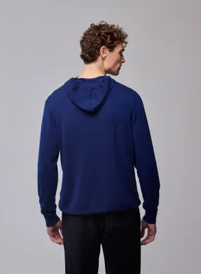 Pull Bleu Capuche Manches Longues en Coton organique / Elasthanne — photo 4