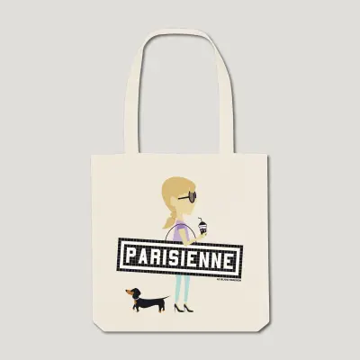 TOTE BAG IMPRIMÉ - PARISIENNE TECKEL- ÉCRU