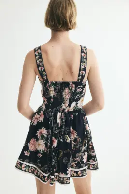 Robe avec jupe évasée - Bleu marine/fleuri — photo 3