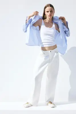 Chemise en popeline de coton - Bleu/rayé — photo 1