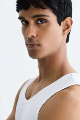 Débardeur côtelé Slim Fit - Blanc — photo 3