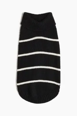 Pull pour chien en maille côtelée - Noir/rayures blanches — photo 2