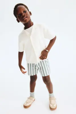 Short en molleton de coton - Turquoise foncé/rayé — photo 1