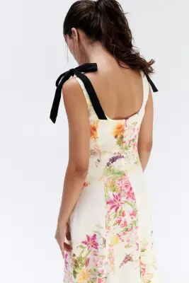 Robe avec bretelles à nouer et jupe évasée - Blanc/fleuri — photo 3