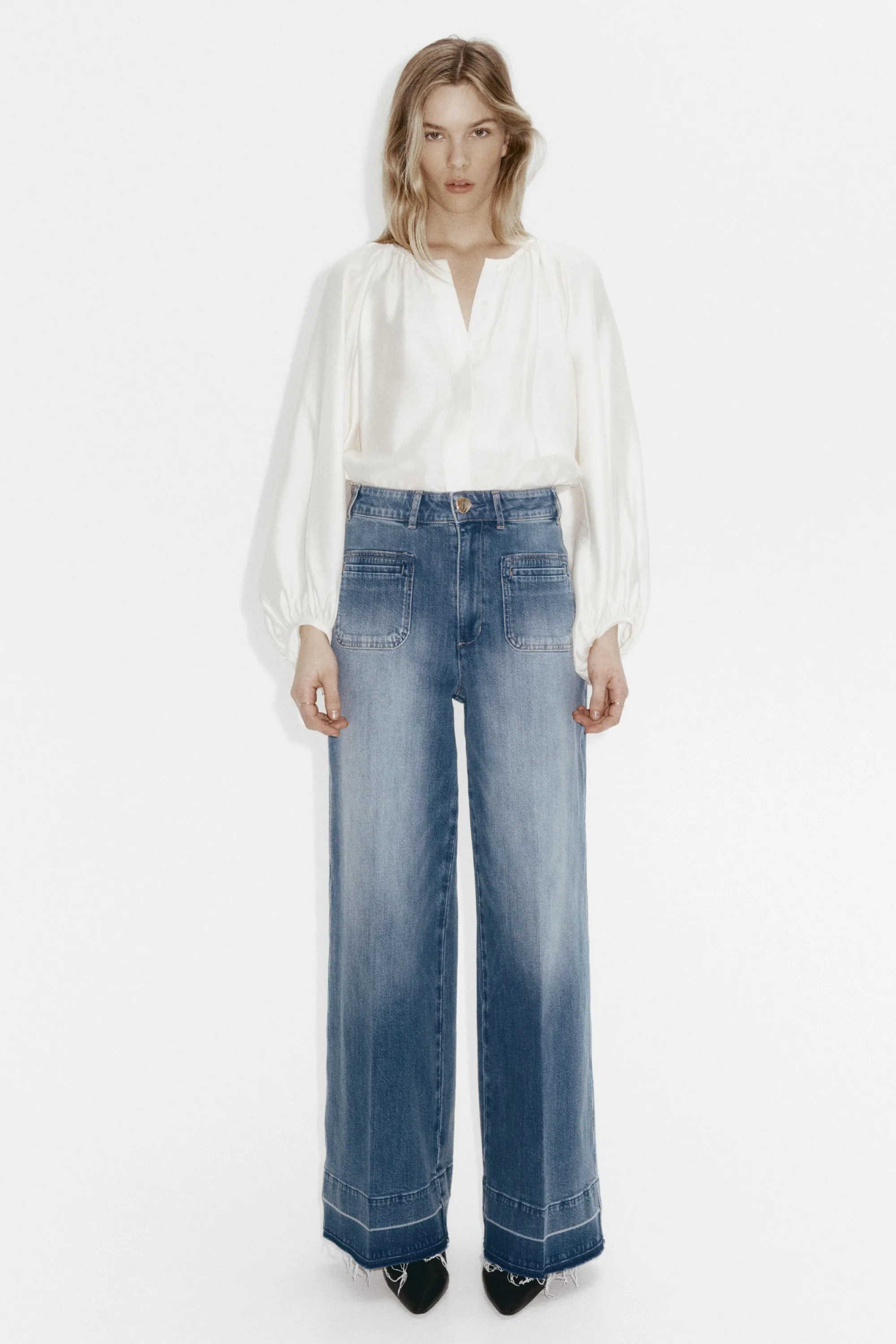 Wide High Jeans - Bleu denim
