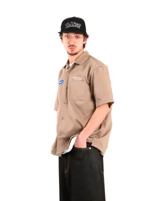 Embroided Short Sleeve Work Shirt Beige — photo 3
