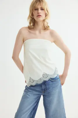 Top bandeau asymétrique en jersey jacquard - Blanc — photo 1
