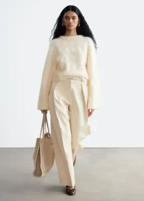 Pull à mailles torsadées de mohair mélangé - Blanc — photo 3