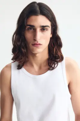 Débardeur côtelé Slim Fit - Blanc — photo 1