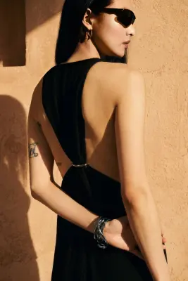 Robe longue froncée - Noir — photo 2