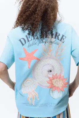 T-shirt oversize imprimé - Turquoise clair/Del Mare — photo 2