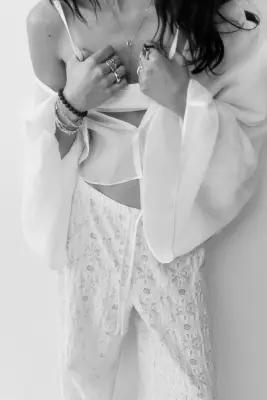 Pantalon façon dentelle avec cordon de serrage - Blanc — photo 2