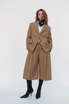 Blazer long en twill - Beige ancien — photo 1