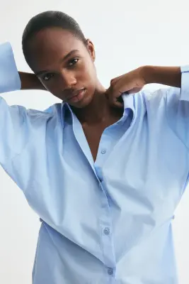 Chemise cintrée en popeline - Bleu clair — photo 2