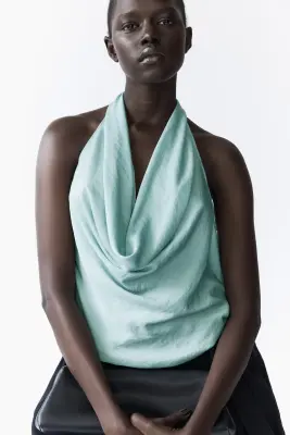 Top dos nu à effet drapé - Turquoise — photo 1