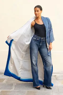 Kimono Shibori Bleu en soie — photo 2