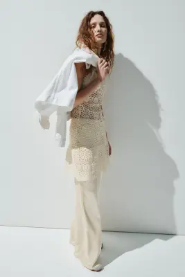 Robe sans manches façon crochet - Crème — photo 1