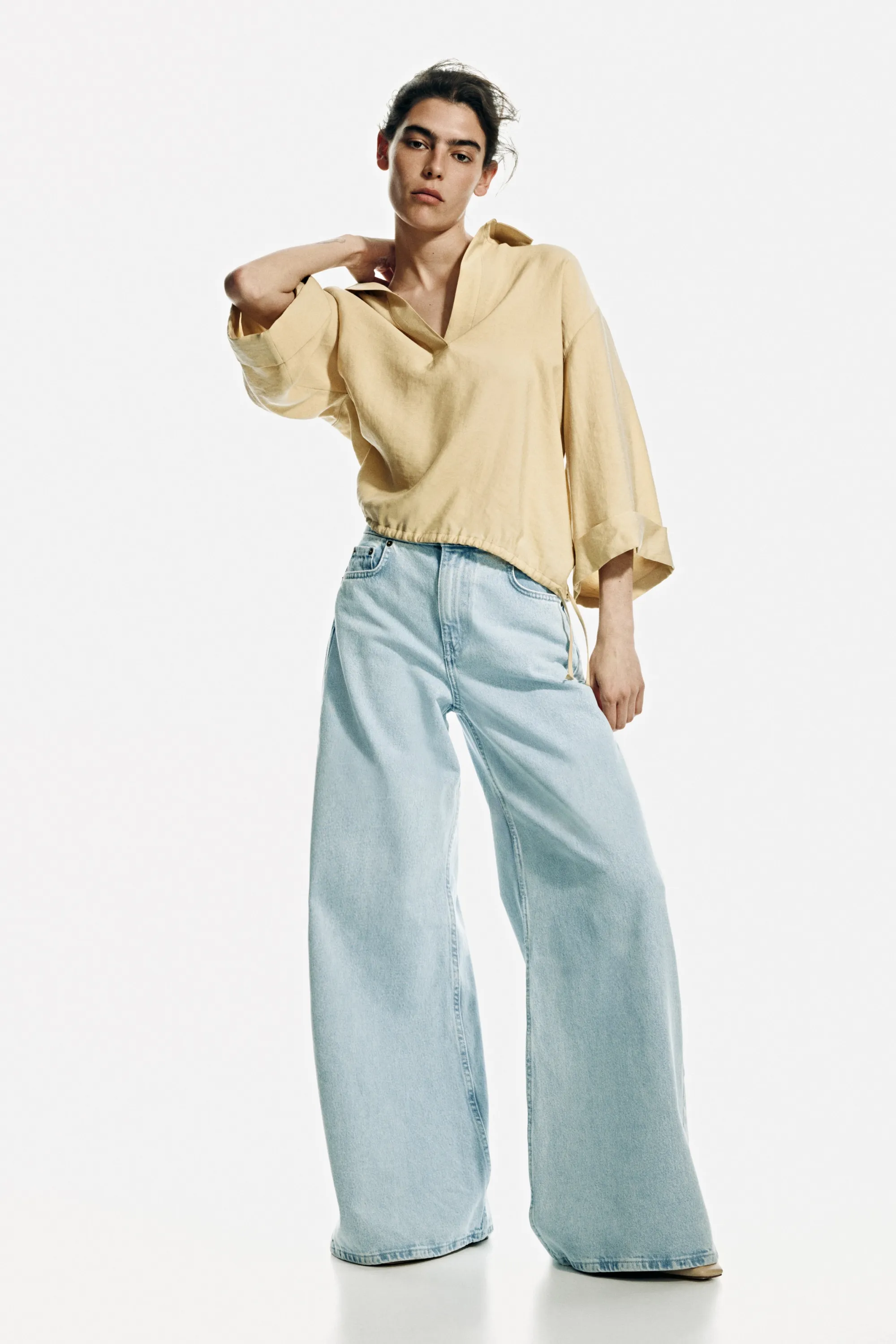 Super Wide High Waist Jeans - Bleu denim clair