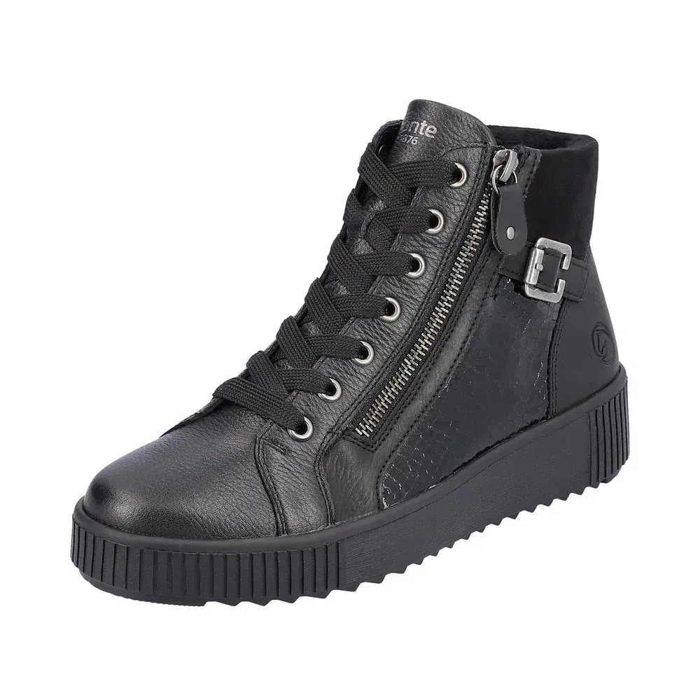 Bottines Remonte R7997-01 Noires - Zip Boucle Grande Pointure Femme