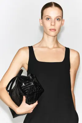ROBE EN JERSEY CRÊPE À ENCOLURE CARRÉE - NOIR — photo 2