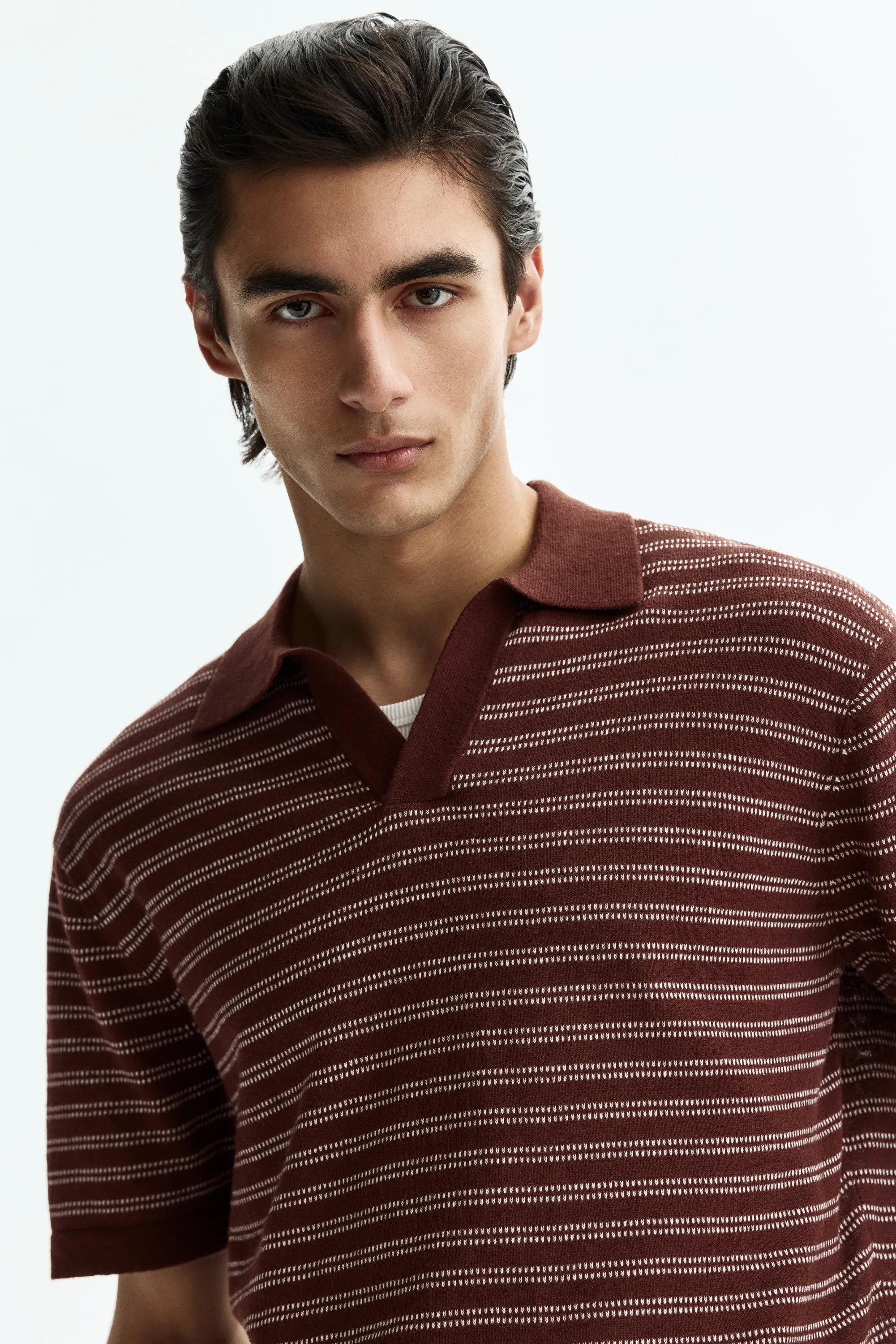 Polo Regular Fit en lin mélangé - Marron/rayé