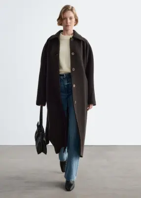 Manteau trois-quarts en laine bouclée - Marron foncé — photo 2