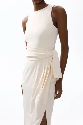 Robe en jersey avec panneau drapé - Beige clair — photo 2