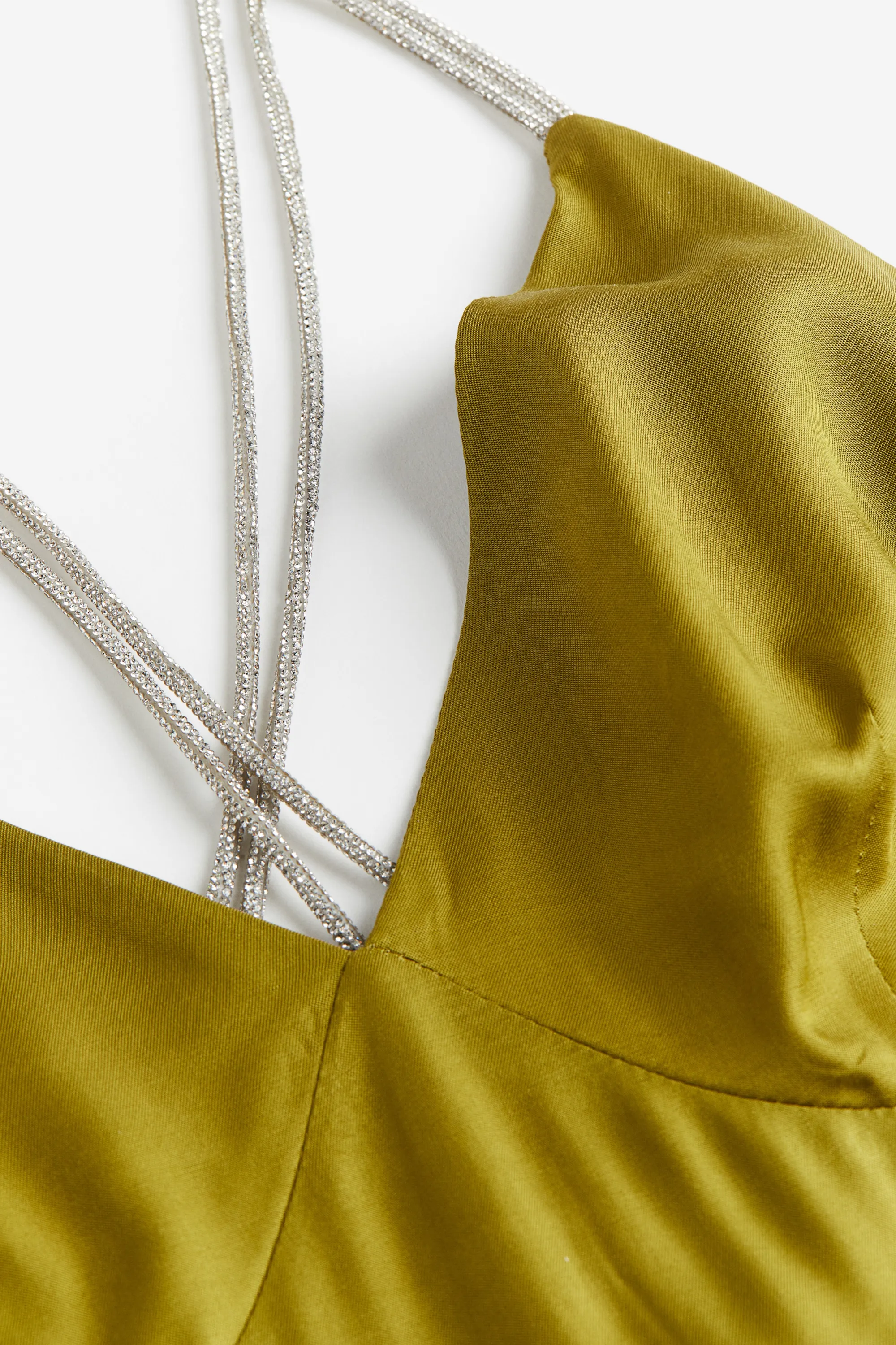 Robe en satin avec bretelles en strass - Vert kaki