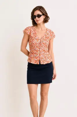 Milena Flounce Blouse - Orange floral — photo 1