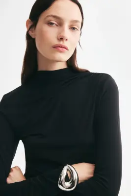 Top en modal à effet drapé - Noir — photo 2