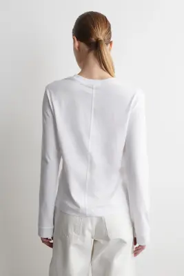 T-SHIRT À MANCHES LONGUES EN COTON - BLANC — photo 3