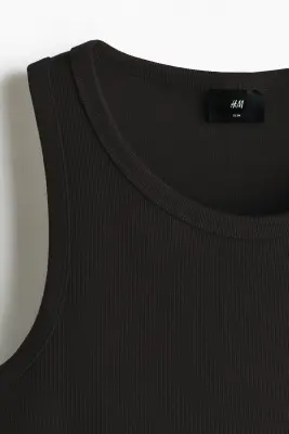 Débardeur côtelé Slim Fit - Noir — photo 4
