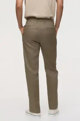 Pantalon de costume Slim Fit en lin - Vert kaki — photo 2